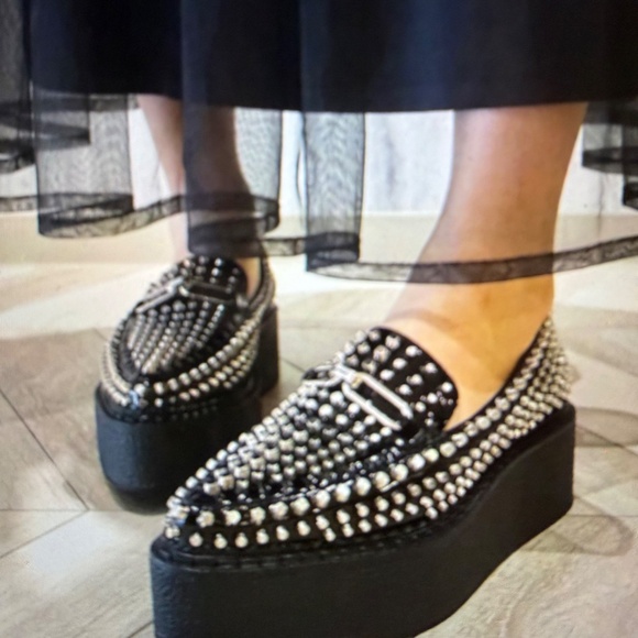 STUNNING Jeffrey Campbell CHOUX-ST Black Studded Loafers SZ 5.5 Orig. $310 - Picture 2 of 15